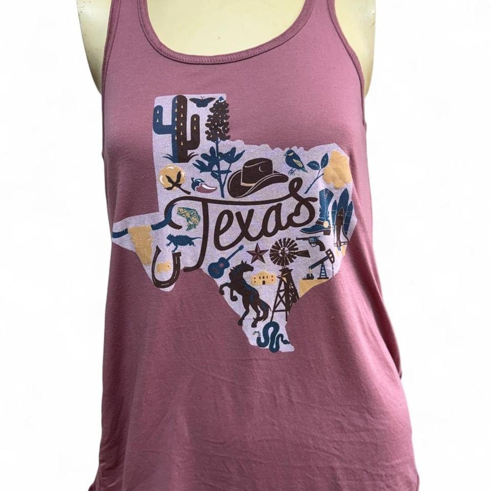 Barefoot Campus Outfitter Texas Graphic Tank Top Pink Burgundy Western Womens M
